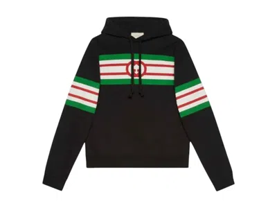 Pre-owned Gucci Men's  Interlocking G Print Hoodie In Black/green In Multi