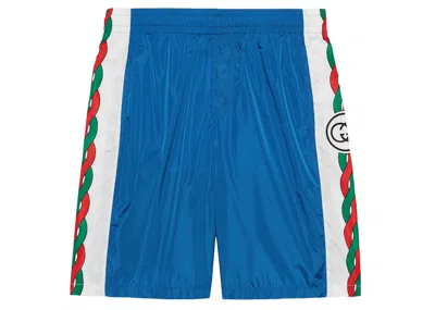 Pre-owned Gucci Men's  Interlocking G Print Waterproof Nylon Shorts In Blue