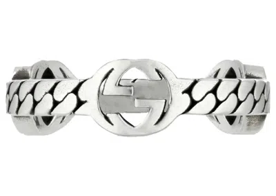 Pre-owned Gucci Men's  Interlocking G Ring In Silver