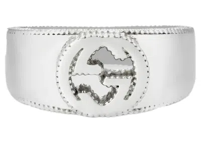 Pre-owned Gucci Men's  Interlocking G Ring Textured Outline In Silver