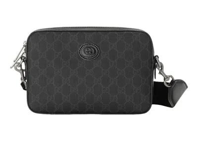 Pre-owned Gucci Men's  Interlocking G Shoulder Bag Gg Supreme Canvas In Black/grey In Multi