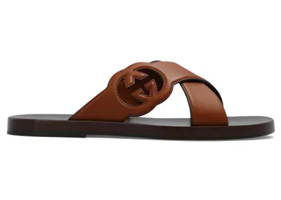 Pre-owned Gucci Men's  Interlocking G Slide Sandal Sneakers In Brown
