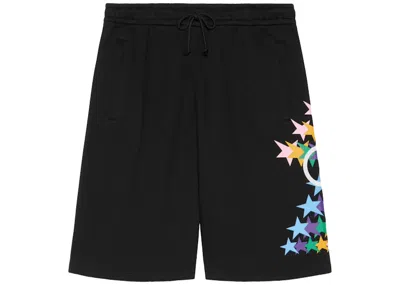 Pre-owned Gucci Men's  Interlocking G Star Flash Print Cotton Shorts In Black