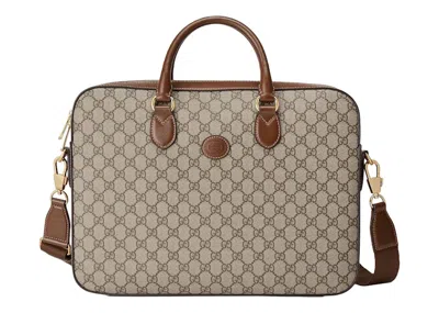 Pre-owned Gucci Men's  Interlocking Gg Business Case In Beige/ebony