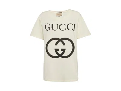 Pre-owned Gucci Men's  Interlocking Gg Logo Printed T-shirt In Natural