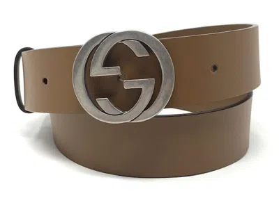 Pre-owned Gucci Men's  Interlocking Gg Signature Leather Belt 1.5 Width In Brown