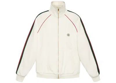 Pre-owned Gucci Men's  Jersey Zipup Sweatshirt With Web In Washed Ivory In White