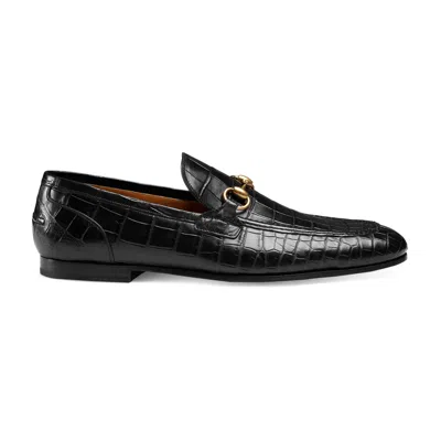 Gucci Jordaan Crocodile Loafer In Black