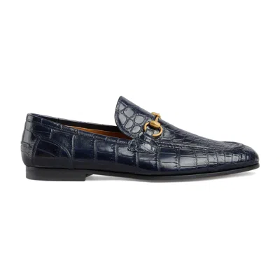 Gucci Jordaan Crocodile Leather Loafers In Blue