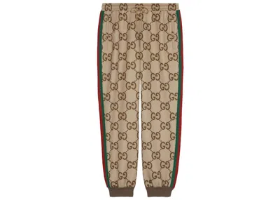 Pre-owned Gucci Men's  Jumbo Gg Jogging Pant With Web In Beige/ebony