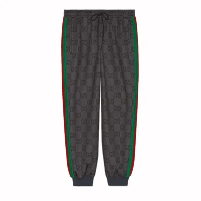 Pre-owned Gucci Men's  Jumbo Gg Jogging Pant With Web/dark In Grey/dark Grey