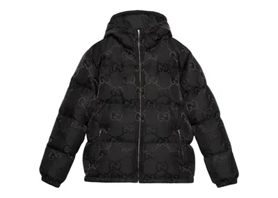 Pre-owned Gucci Men's  Jumbo Gg Nylon Canvas Goosedown Jacket In Black