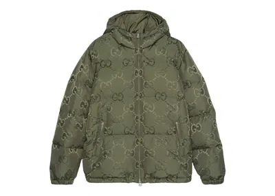 Pre-owned Gucci Men's  Jumbo Gg Nylon Canvas Goosedown Jacket In Green