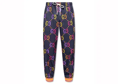 Pre-owned Gucci Men's  Jumbo Gg Technical Jersey Sweatpants In Blue