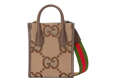 Pre-owned Gucci Men's  Jumbo Gg Tote Bag Mini In Camel/ebony