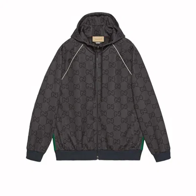 Pre-owned Gucci Men's  Jumbo Gg Zip Jacket With Web/dark In Grey/dark Grey