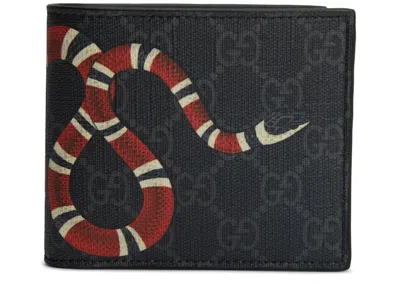 Pre-owned Gucci Men's  Kingsnake Wallet Gg Supreme (8 Card Slots) In Black