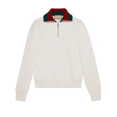 Pre-owned Gucci Men's  Knit Wool Web Sweater In Ivory