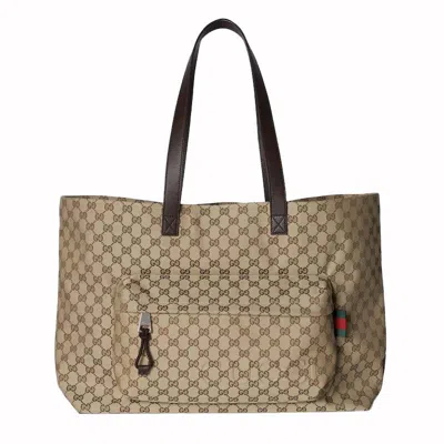 Pre-owned Gucci Men's  Large Gg Tote Bag In Beige/ebony