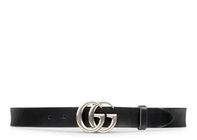 Pre-owned Gucci Men's  Leather Belt Double G Palladium Buckle 1 W In Black