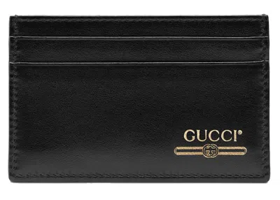 Pre-owned Gucci Men's  Leather Card Case With  Logo (4 Card Slot) In Black