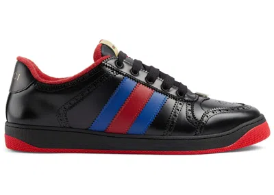 Pre-owned Gucci Men's  Leather Screener Sneaker Sneakers In Black/blue/red