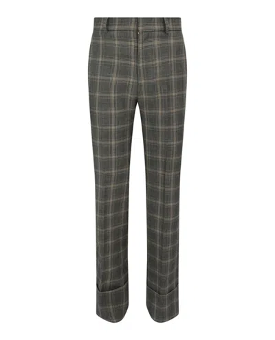 Pre-owned Gucci Men's  Linen Wool Plaid Pants In Grey Beige