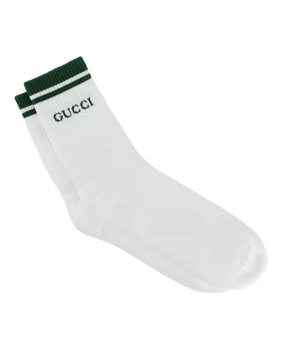 Pre-owned Gucci Men's  Logo Crew Socks In White