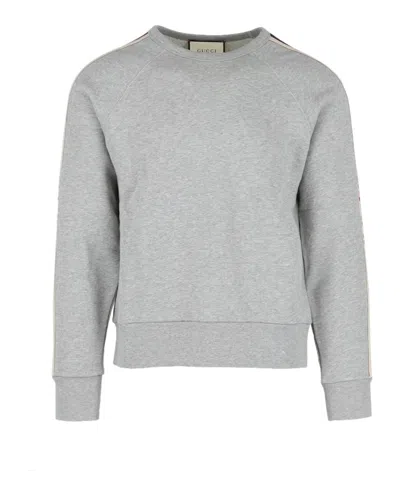 Pre-owned Gucci Men's  Logo Crewneck Sweatshirt In Medium Grey/milk Red