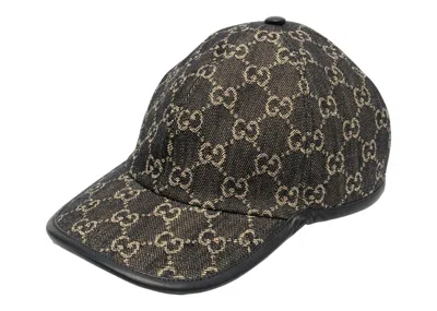 Pre-owned Gucci Men's  Logo Denim Baseball Cap In Black