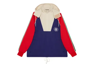 Pre-owned Gucci Men's  Logo Half Zip Jacket In Blue Red White