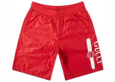 Pre-owned Gucci Men's  Logo Leg Swim Shorts In Red