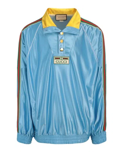 Pre-owned Gucci Men's  Logo Patch Pullover Jacket In Blue