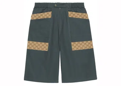 Pre-owned Gucci Men's  Logo Print Bermuda Shorts In Blue/grey
