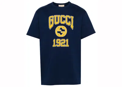 Pre-owned Gucci Men's  Logo Print T-shirt In Navy Blue