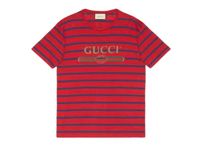 Pre-owned Gucci Men's  Logo Striped T-shirt In Red
