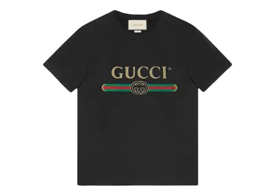 Pre-owned Gucci Men's  Logo Washed Print T-shirt In Black
