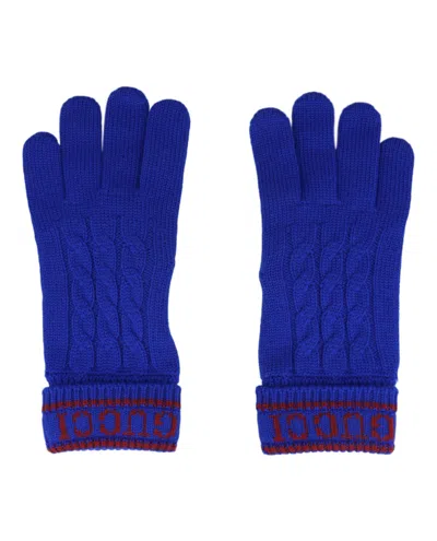 Pre-owned Gucci Men's  Logo Wool Gloves In Medium Blue