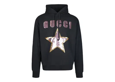 Pre-owned Gucci Men's  Logosequinned Hoodie In Black
