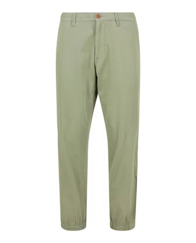 Pre-owned Gucci Men's  Lyre Embroidered Cotton Pants In Green