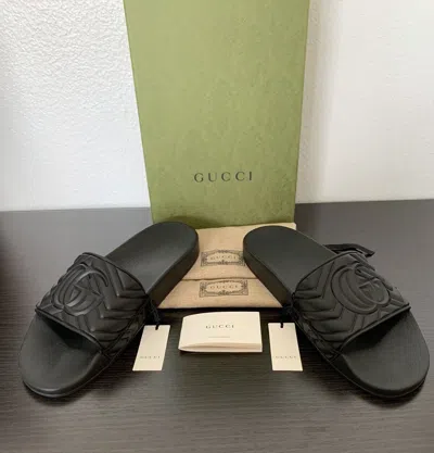 Pre-owned Gucci Men's  Matelasse Gg Black Slide  Size 10/ 11 Us Guaranteed Authentic