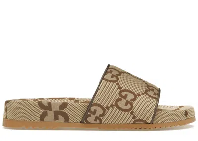 Pre-owned Gucci Men's  Maxi Gg Canvas Slides Sneakers In Camel/ebony In Multi