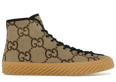 Pre-owned Gucci Men's  Maxi Gg High Top Sneakers In Beige/ebony