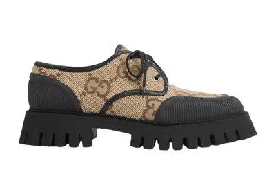 Pre-owned Gucci Men's  Maxi Gg Supreme Canvas Laceup Sneakers In Camel/black In Multi