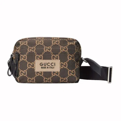 Pre-owned Gucci Men's  Medium Gg Polyester Crossbody Bag In Ebony/beige