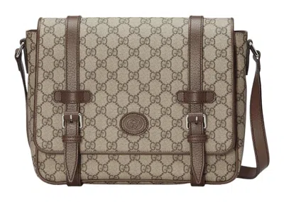 Pre-owned Gucci Men's  Messenger Bag Gg Supreme Canvas In Beige/ebony