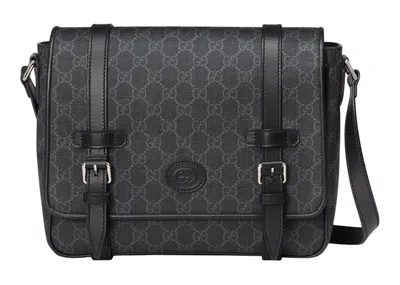 Pre-owned Gucci Men's  Messenger Bag Gg Supreme Canvas In Black/grey
