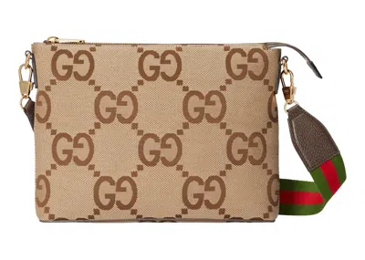 Pre-owned Gucci Men's  Messenger Bag Jumbo Gg In Camel/ebony In Multi