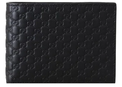 Pre-owned Gucci Men's  Microssima Bifold Wallet Microssima In Black
