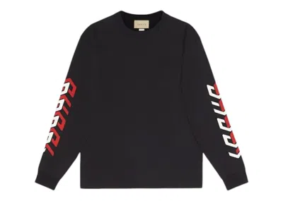 Pre-owned Gucci Men's  Mirror Logoprint Crewneck Sweatshirt In Black/red/white In Multi